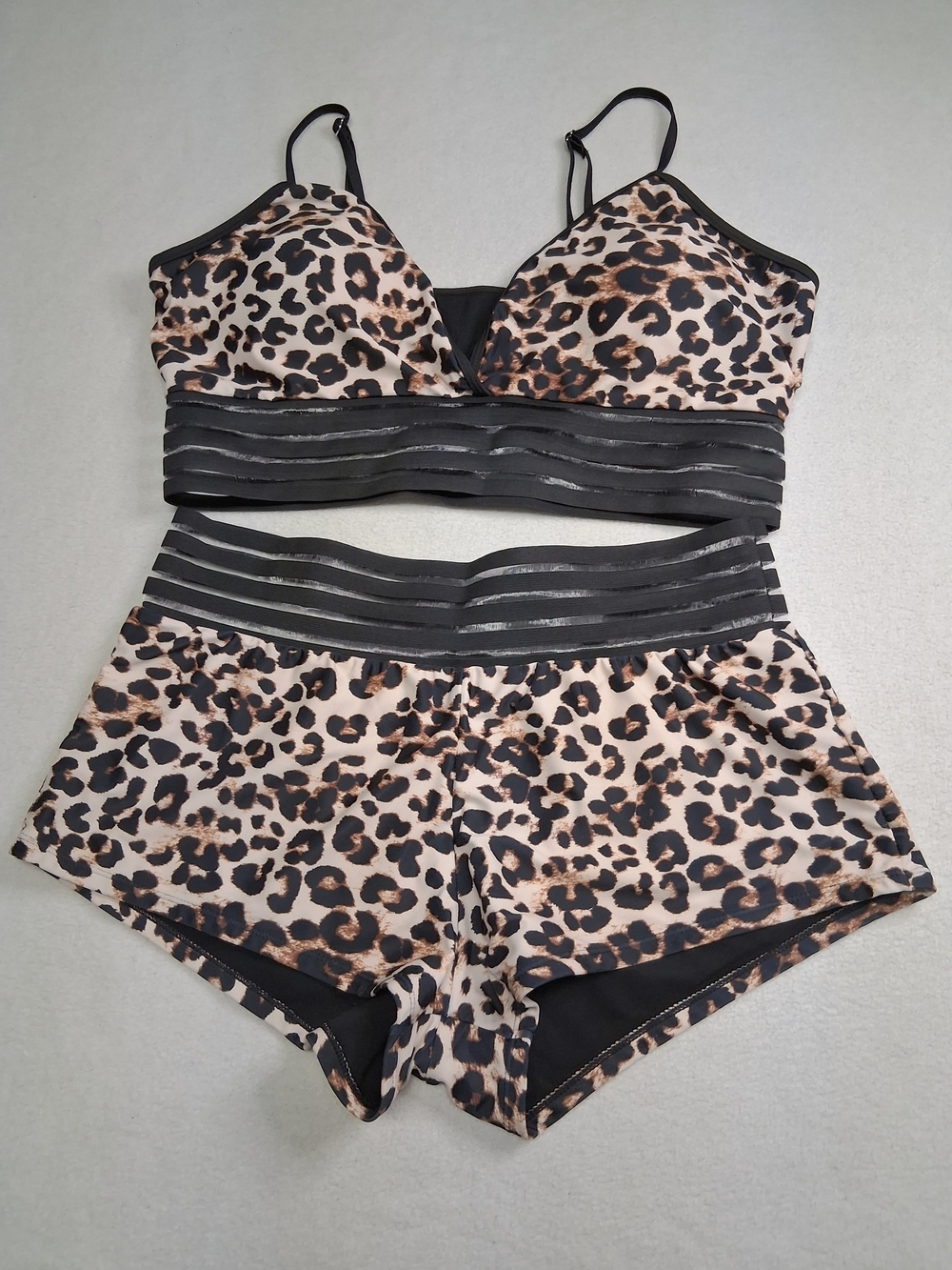 Leopard Print Bralette & Short Set - Black and Tan